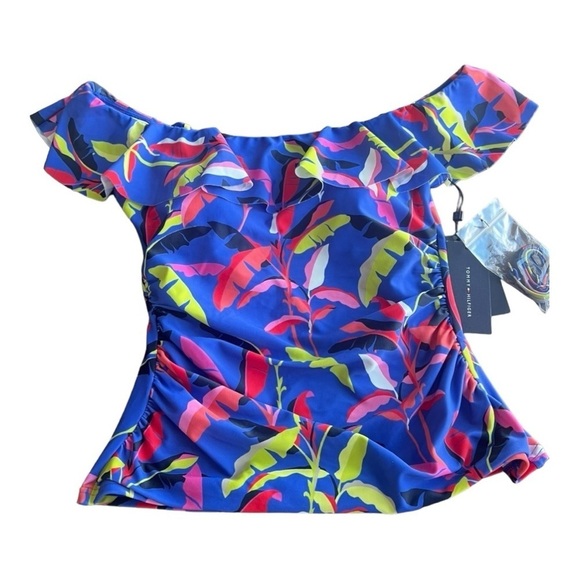 Tommy Hilfiger BLUE MULTI Ruffle Tankini Swim Top NEW XS Style TZ2KH242 NEW - Picture 6 of 14
